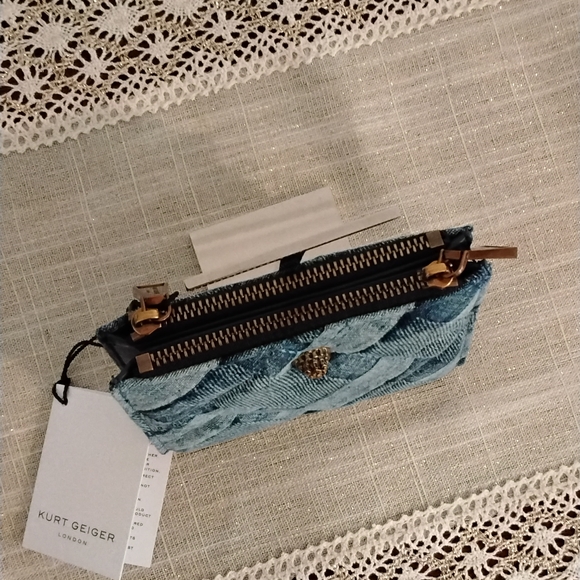 Kurt Geiger Blue Woven Denim Zip Wallet - Picture 3 of 10